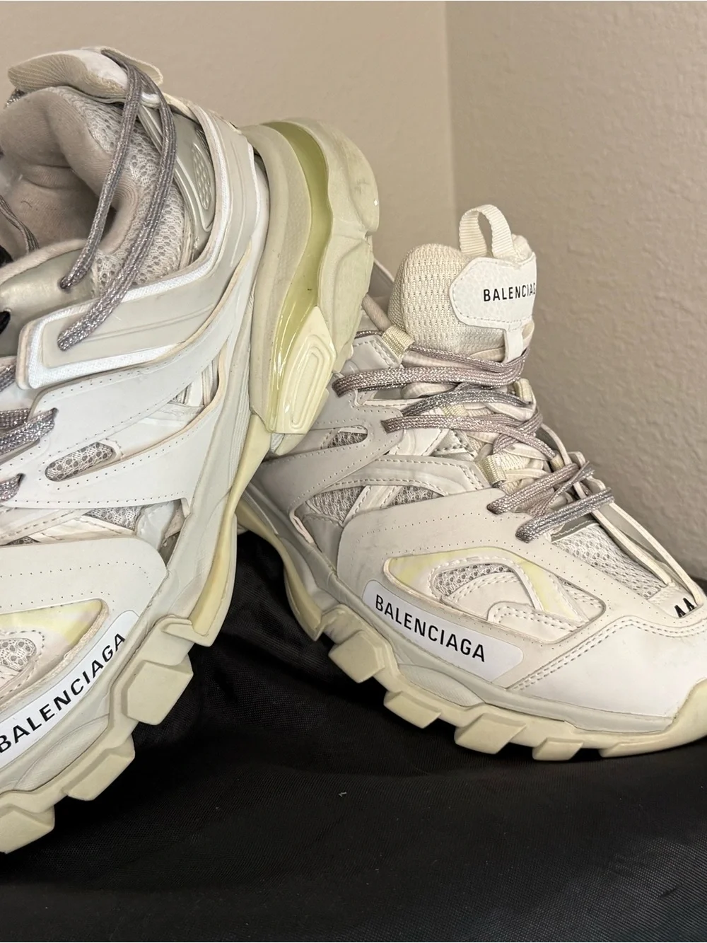 Balenciaga Men’s Track Sneakers in Off-White and Light Gray
